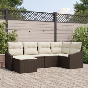 Conjunto de Jantar de Jardim 6 Peças com Almofadas Castanho em Rattan