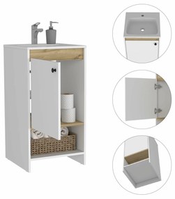 Móvel de casa de banho com lavatório malaga, com compartimento com porta prateleiras resistentes, 85 cm a x 45 cm e x 45 cm P, branco/duna