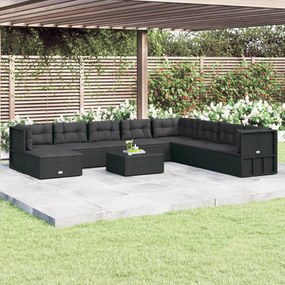 vidaXL 9 pcs conjunto lounge de jardim c/ almofadões vime PE preto