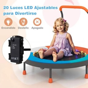 Mini-trampolim para crianças de 90 cm com luzes, dobrável, com barra de espuma e capa de segurança acolchoada multicolorida 2