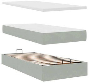 Estrutura cama otomana colchão 90x200 cm veludo cinzento claro