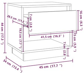 Mesas cabeceira 2pcs 45x34x44cm derivados madeira cinza-cimento