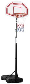 HOMCOM Tabela de Basquetebol para Exterior com Altura Ajustável 258x314 cm com Rodas Base Recaregável Preto e Vermelho