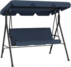 Outsunny Baloiço de Jardim Exterior de 3 Lugares com Toldo Ajustável e Estrutura de Aço 172x118x153 cm Azul-Marinho | Aosom Portugal