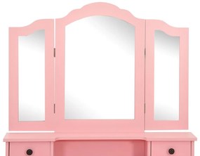 Conj. toucador com banco 80x69x141 cm madeira paulownia rosa