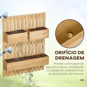Outsunny Floreira de Parede com Treliça Floreira Vertical de Madeira com 4 Vasos Móveis e Orifício de Drenagem para Jardim Varanda Pátio 60x16x80 cm Madeira