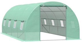 Outsunny Estufa Tipo Túnel 590x300x200 cm com Porta Enrolável e 8 Janelas Cobertura de PE 140g/m² e Tubo de Aço Galvanizado Verde | Aosom Portugal