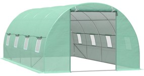 Outsunny Estufa Túnel 590x300x200cm com Porta Enrolável 8 Janelas Cobertura de PE 140g/m² e Tubo de Aço Verde | Aosom Portugal