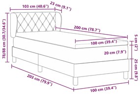 Cama Box com colchão em Cinza Escuro, 100x200 cm, Veludo