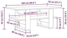 Mesa de centro 102x55x42 cm derivados de madeira madeira velha
