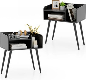 Conjunto de 2 mesas de cabeceira, Mesa de apoio modernas de meados do século de 2 níveis 50 x 32 x 58 cm Preto