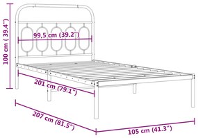 Estrutura de cama com cabeceira 100x200 cm metal branco