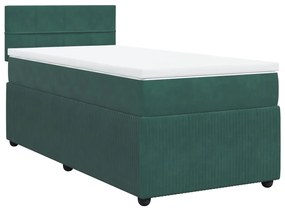 Cama com molas/colchão 90x190 cm veludo verde-escuro