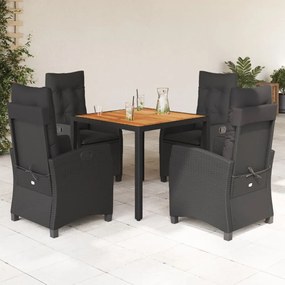 vidaXL 5 pcs conjunto de jantar p/ jardim c/ almofadões vime PE preto