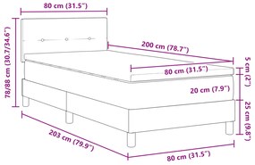 Cama Box com Colchão &amp; LED Preta 80x200 cm Tecido
