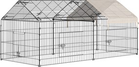 Gaiola para animais de estimação, estrutura em metal galvanizado, inclui 4 estacas de fixação ao solo, 220 x 103 x 103 cm, preto e bege