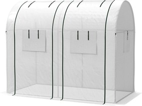 Estufa de jardim 185 x 94 x 150 cm de 1,8 m² para tomateiros, com 2 portas de correr com fecho de correr e 4 janelas enroláveis, em aço e PE 135 g/m²,