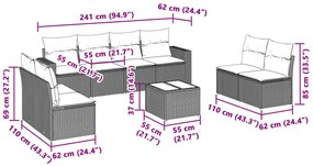 9 pcs conj. sofás jardim com almofadões vime PE cinzento-claro
