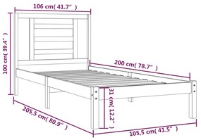 Estrutura de cama 100x200 cm pinho maciço castanho mel