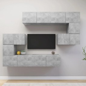 8 pcs conjunto móveis TV derivados de madeira cinzento cimento