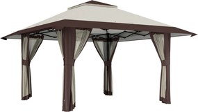 Outsunny Pavilhão de jardim 4 x 4 m, Tenda de jardim com laterais em tela, Proteção UPF50+, Pavilhão de festa com altura ajustável, Bege | Aosom Portugal