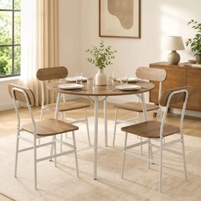 Conjunto de mesa de jantar com 4 cadeiras, mesa de cozinha para 4 pessoas, estrutura em metal, natural