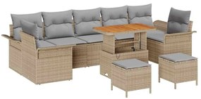 Conjunto de Sofá de Jardim de 10 Peças com Almofadas Bege Rattan Polié