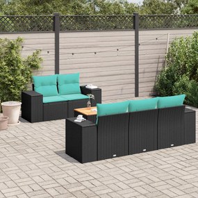 vidaXL 6 pcs conjunto de sofás p/ jardim c/ almofadões vime PE preto
