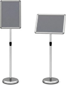 Conjunto de 2 Suportes de Chão para Cartazes A3, 30 x 42 x 87-137 cm, Altura Ajustável, Prateado