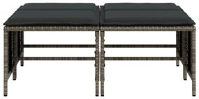 Bancos de jardim com almofadões 4 pcs vime PE cinzento