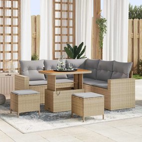 Conjunto de Sofá para Jardim vidaXL 8 Peças com Almofadas Bege Rattan Polipropileno Acácia