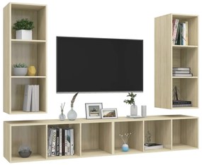 Armários de parede p/ TV 4pcs derivados madeira carvalho sonoma