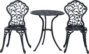 Conjunto de bistro de 3 peças com 2 cadeiras e 1 mesa redonda de estilo antigo, para jardim, terraço ou varanda, preto FR