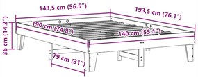 Cama sem colchão 140x190 cm madeira de pinho maciça branco