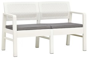 48821 vidaXL Banco jardim 2 lugares c/ almofadões 120 cm plástico branco