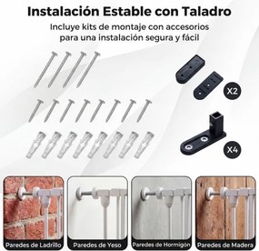Barreira de segurança para crianças ou animais com 3 painéis metálicos 74,5-198 x 74,5 cm, bloqueio duplo e abertura bidirecional, branca