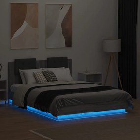 Estrutura de cama c/ cabeceira/luzes LED 120x190cm cinza sonoma