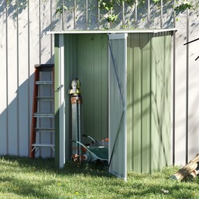 Abrigo de Jardim 1,07㎡ 142x84x189 cm Abrigo de Armazenamento Abrigo de Ferramentas com Teto Inclinado e Porta Verde Claro