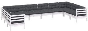 10 pcs conjunto lounge de jardim c/ almofadões pinho branco