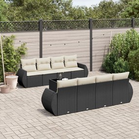 9 pcs conjunto de sofás p/ jardim c/ almofadões vime PE preto