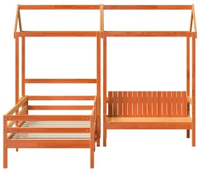 Conj. de cama e banco c/ telhado 100x200 cm pinho castanho-mel
