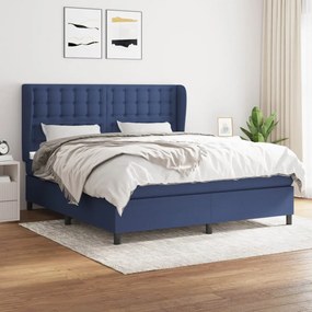 vidaXL Cama com molas/colchão 160x200 cm tecido azul