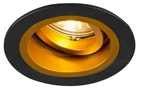 Foco embutido redondo preto com dourado rotativo e inclinável - Chuck Moderno