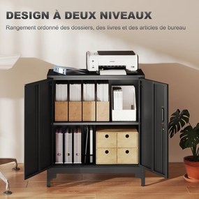 Armário de escritório de 2 níveis 80 x 35 x 91 cm, móvel de arrumação metálico para escritório com 2 portas com fechadura, preto