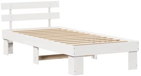 Estrado de Cama com Cabeceira Branca 90x190 cm Madeira Sólida de Pinho