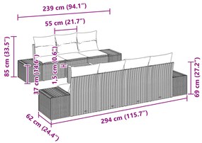 Conjunto de Sofá de Jardim de 8 Peças com Almofadas Cinza Rattan Acáci