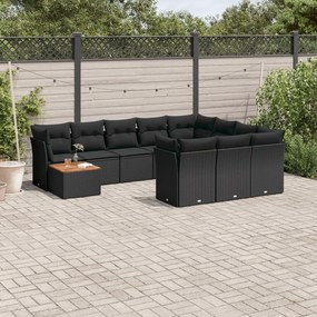 vidaXL 11 pcs conjunto sofás de jardim c/ almofadões vime PE preto