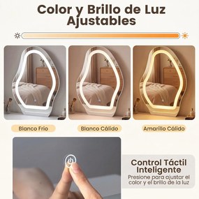 Toucador de Maquilhagem com Espelho, 106 x 40 x 134,5 cm, Iluminação Regulável, Branco