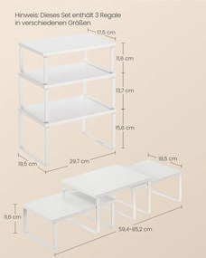 Conjunto de 3 prateleiras cozinha para especiarias empilháveis e expansíveis, branco