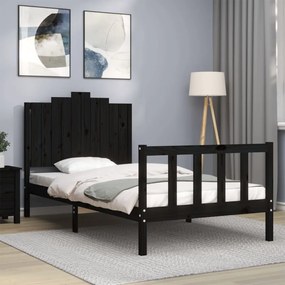 Estrutura de cama com cabeceira 100x200 cm madeira maciça preto